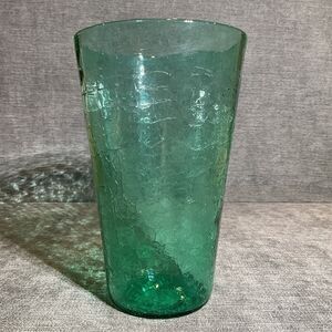 Vintage Mid-Century BLENKO Crackle Glass Blue Turquoise Vase 9.75"